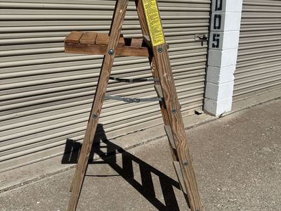 5’ Vintage Wooden A-Frame Ladder - Solid Wood Stepladder with Paint Shelf
