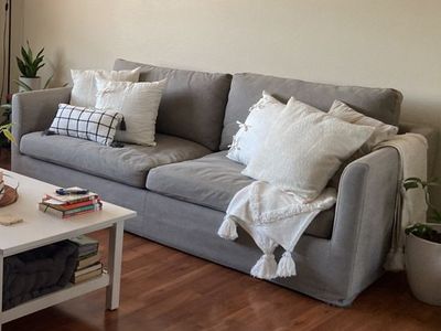 Gray Fabric Sofa - Comfortable Living Room Couch