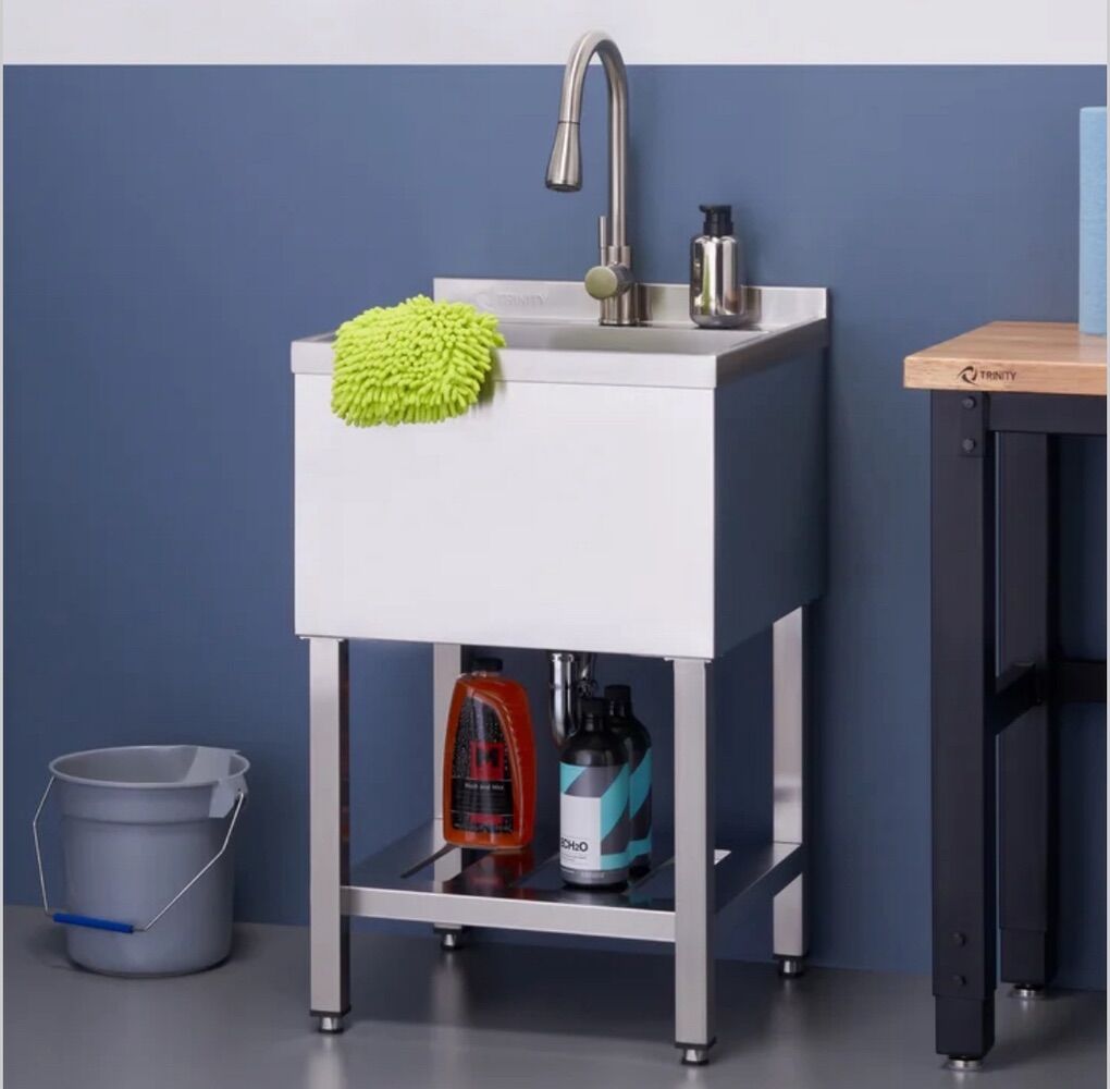 $245 LESS THAN HOME DEPOT! BRAND NEW IN BOX- Trinity Freestanding 16 Gauge Stainless Steel Utility Sink With Pull-Out Faucet