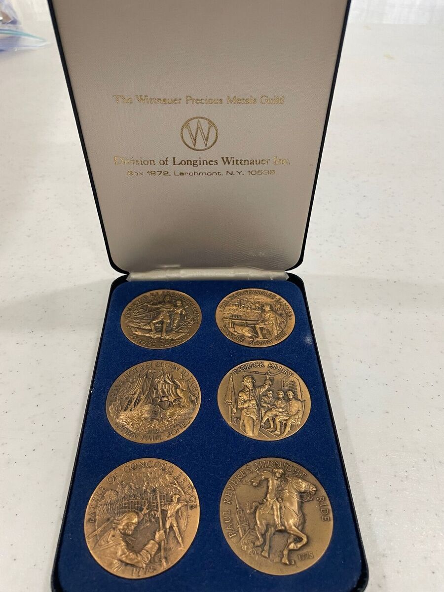 WITTNAUER PRECIOUS METALS GUILD SET OF 6 BRONZE ORIGINAL COINS AND CASE
