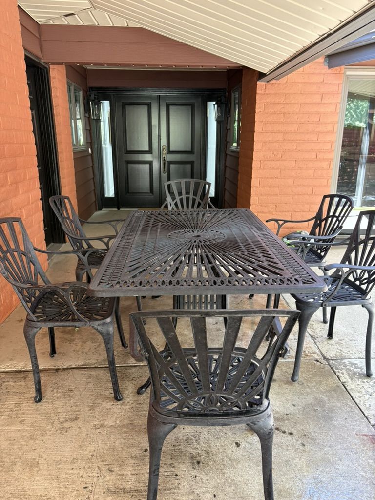 Outdoor Patio Dining Set - Large Cast Iron Table (41x71") & 6 Chairs, Dark Finish