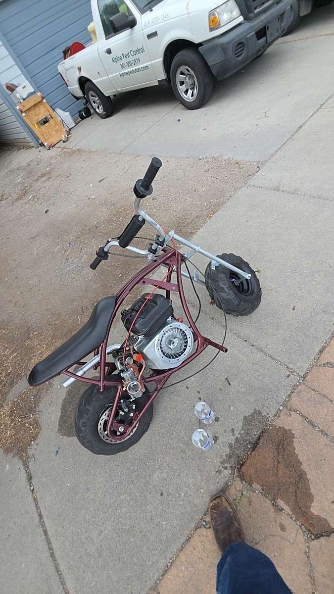 Custom Mini Bike - Aluminum Flywheel, Gov Delete, Max Torque Clutch, Red Frame