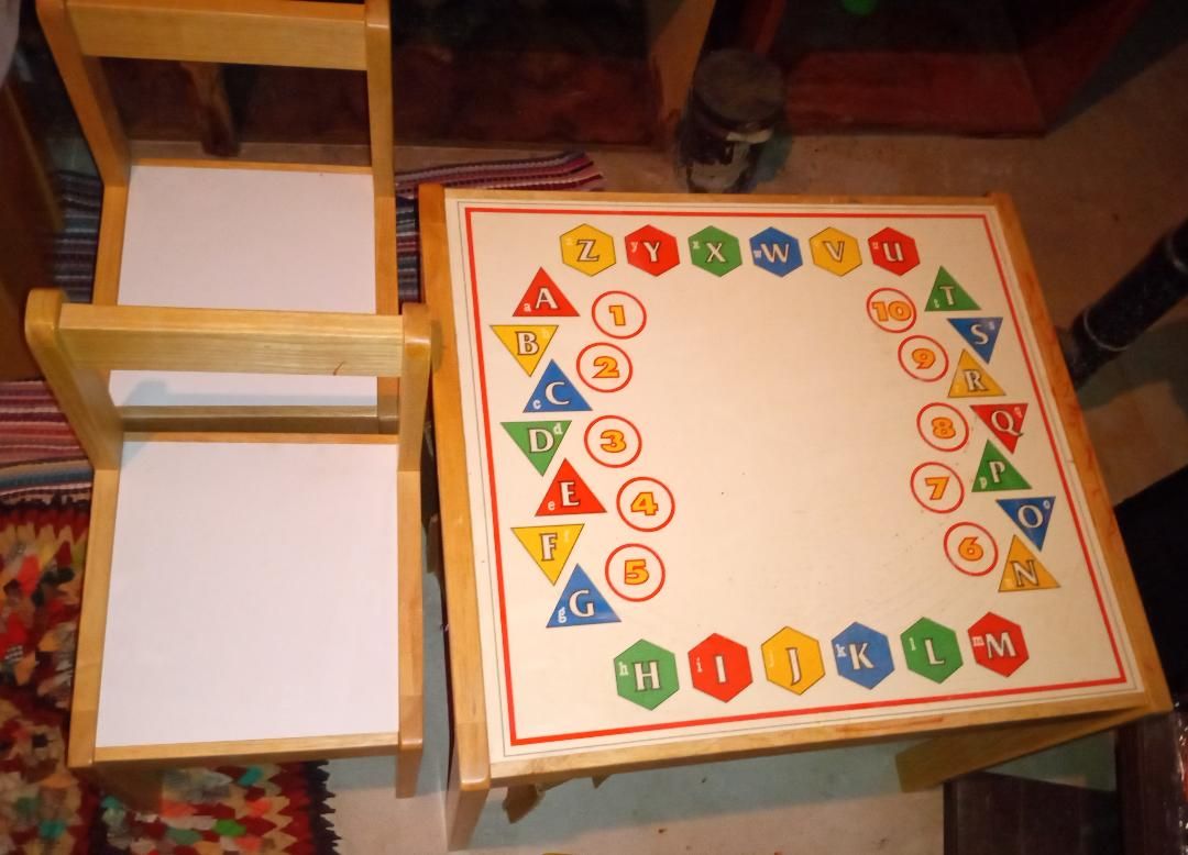 Wooden Kids Activity Table and Two Chairs Set with Alphabet Design