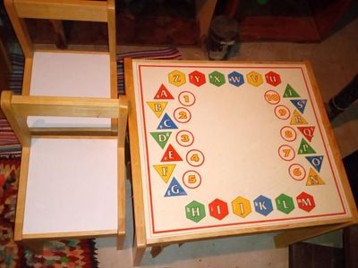 Wooden Kids Activity Table and Two Chairs Set with Alphabet Design