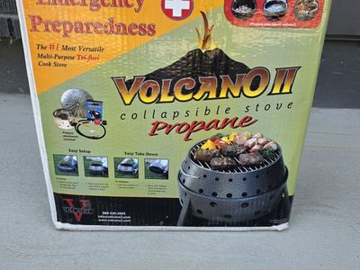 Volcano II Collapsible Tri-Fuel Propane Charcoal Wood Camping Grill Stove