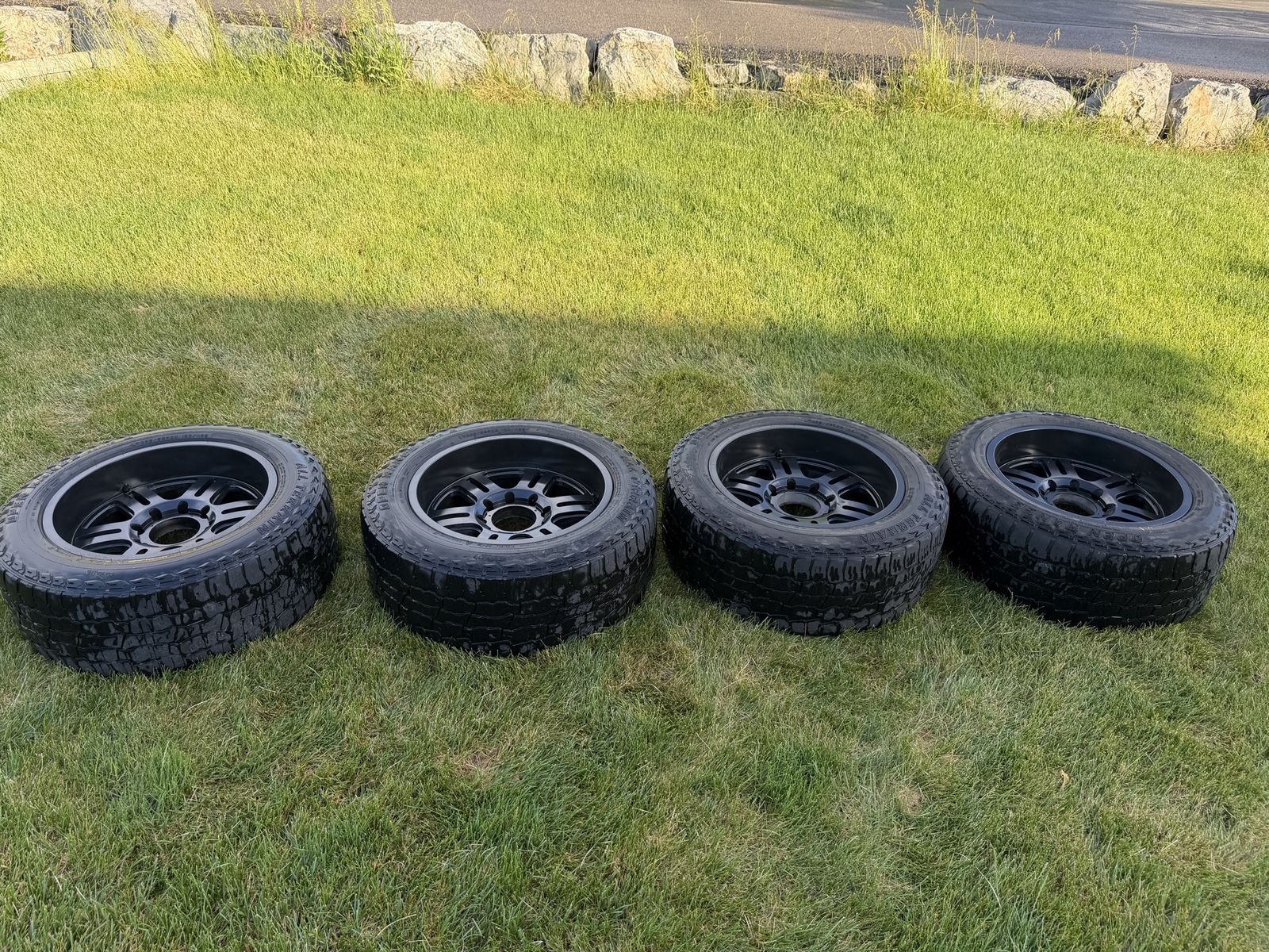 Set of 4 Black 20x10J 8 lug.   Fit 2016 Chevy  All-Terrain Tires and Wheels - LT285/55R20 122/119S Load Range E