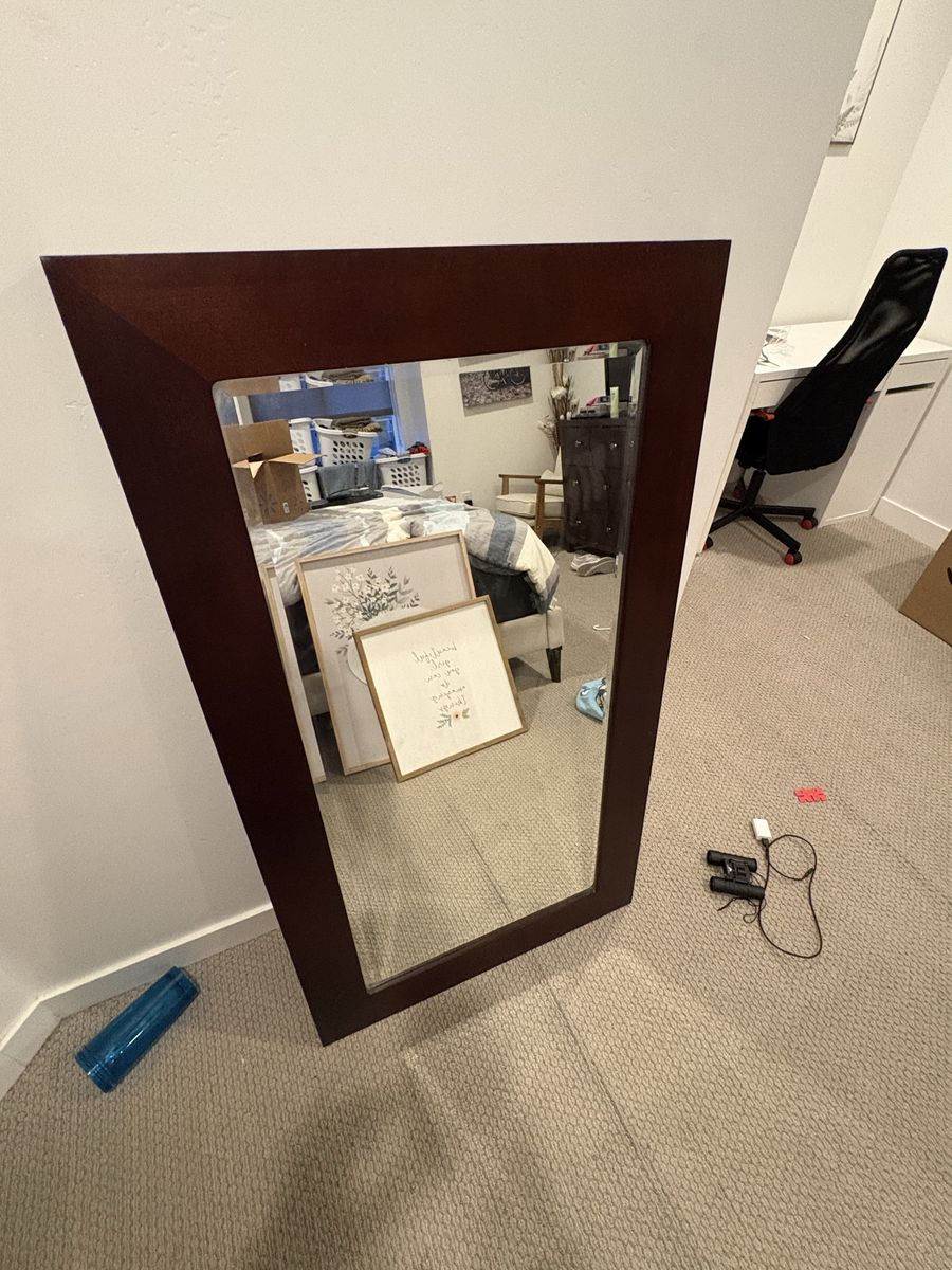 Large Dark Wood Framed Floor Mirror