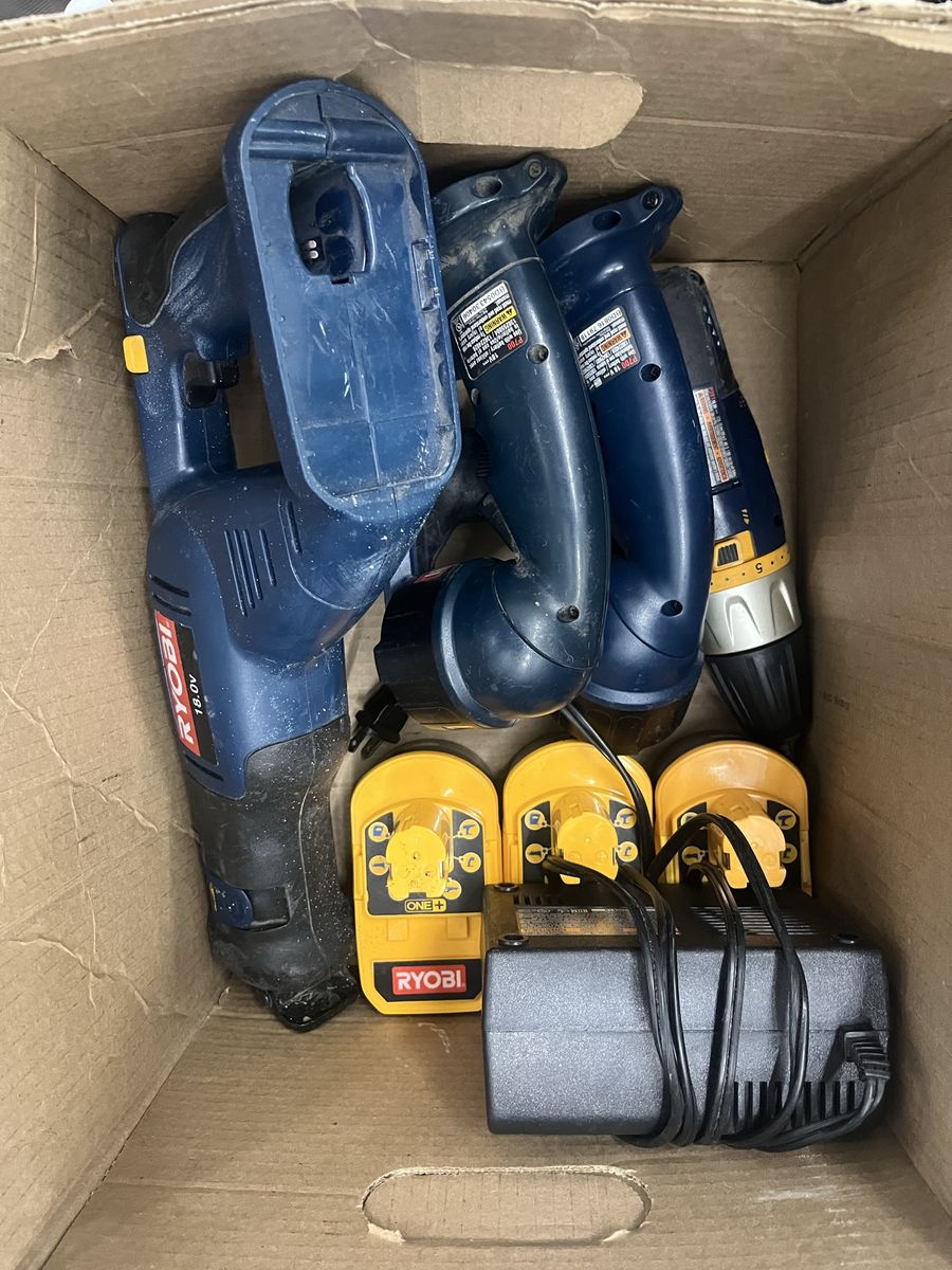 Ryobi 18V Cordless Power Tool Combo Kit - Reciprocating Saw, Drill, Flashlight, Batteries & Charger