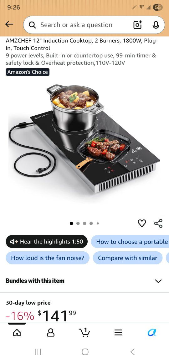 New in box!! AMZCHEF 12" 2-Burner Induction Cooktop 1800W Touch Control 110V-120V