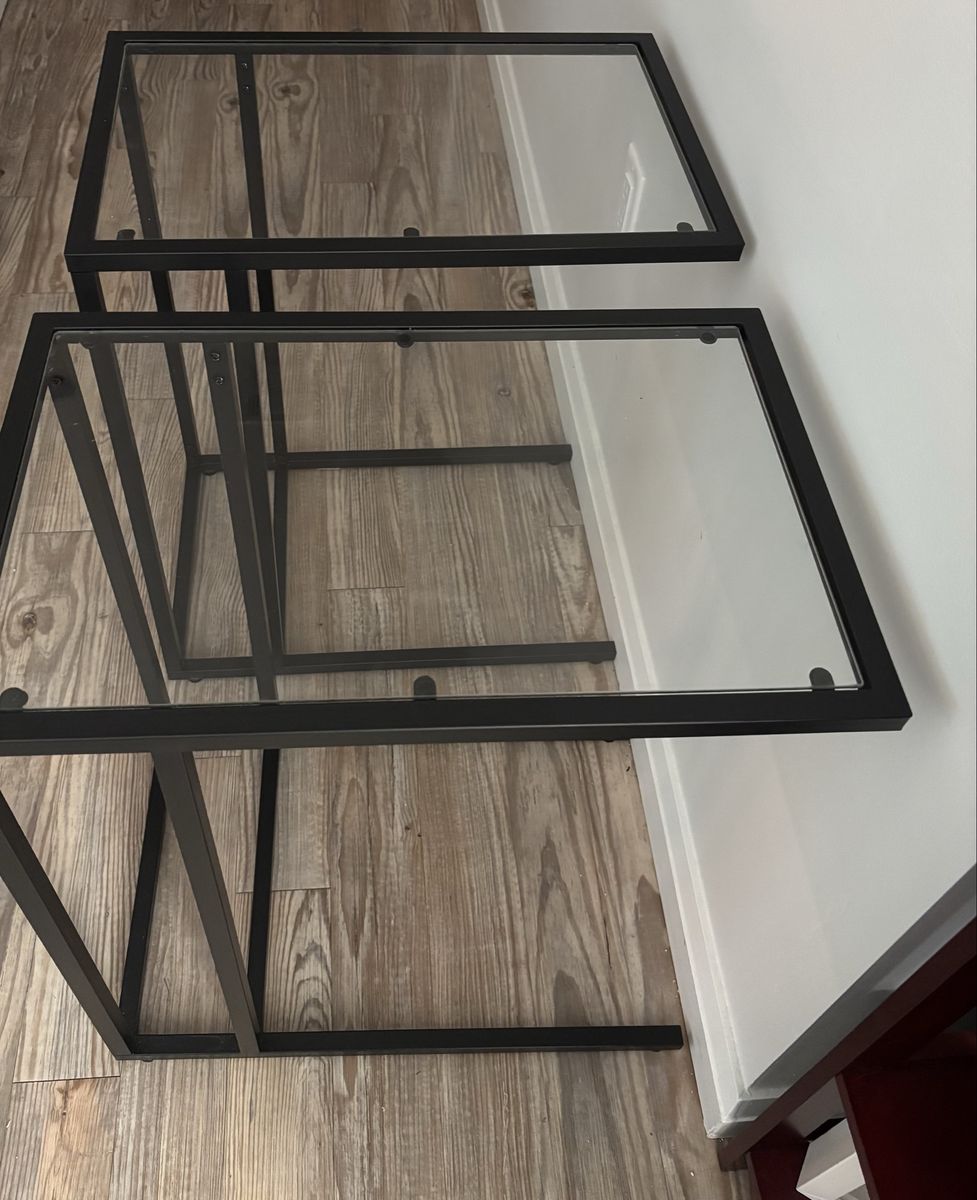 Set of 2 Black Metal & Glass Rectangular End Tables - Modern Side Tables