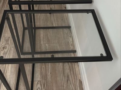 Set of 2 Black Metal & Glass Rectangular End Tables - Modern Side Tables