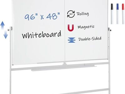 Large Magnetic Whiteboard 96X48, Rolling Double