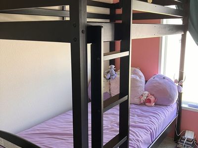 Black Wooden Twin Bunk Bed with Ladder