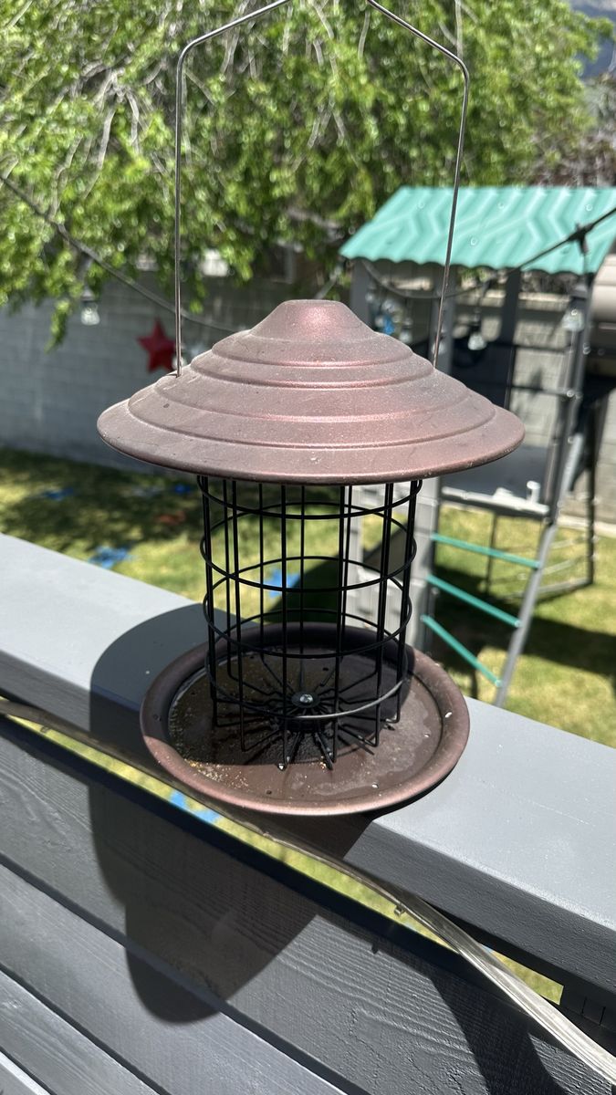 Copper-Toned Metal Bird Feeder - Squirrel-Resistant Cage Design - Hangable Outdoor Wildlife Feeder
