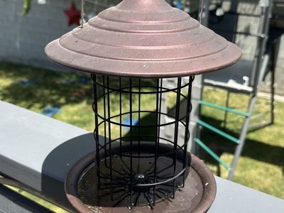Copper-Toned Metal Bird Feeder - Squirrel-Resistant Cage Design - Hangable Outdoor Wildlife Feeder