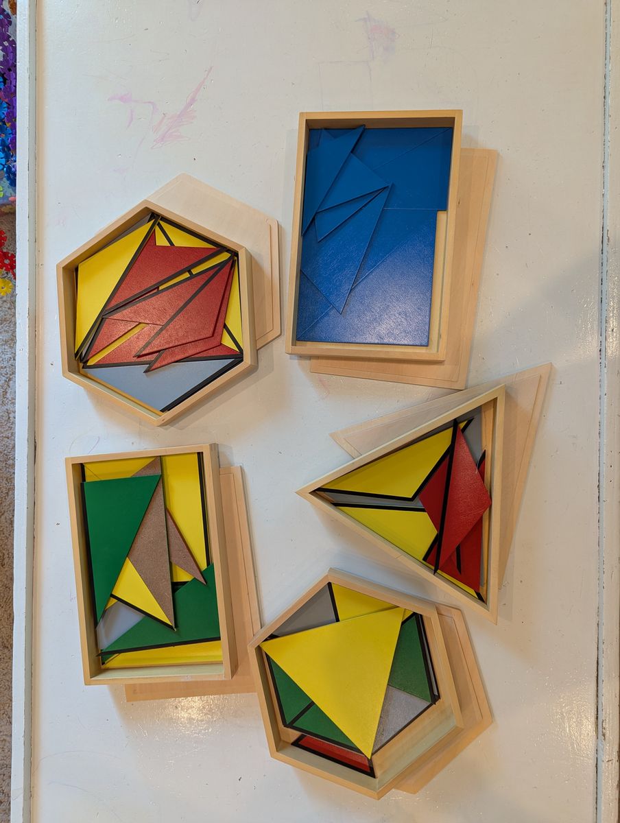 Montessori Constructive Triangles Set 5 Wooden Boxes Geometric Shapes