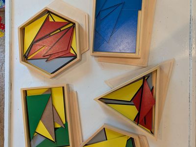 Montessori Constructive Triangles Set 5 Wooden Boxes Geometric Shapes
