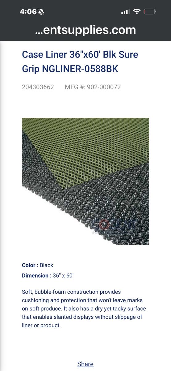 Sure Grip NGLINER-0588BK Case Liner 36"x60' Black Bubble-Foam Cushioning