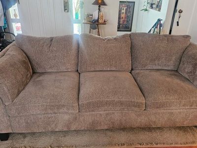 Large Brown Fabric Sofa Couch - 3 Seater, Comfortable Living Room Furniture