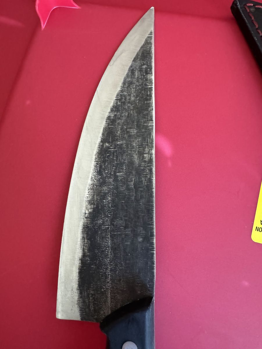 Handmade Damascus Steel Chef Knife with Black Wood Handle and Leather Sheath