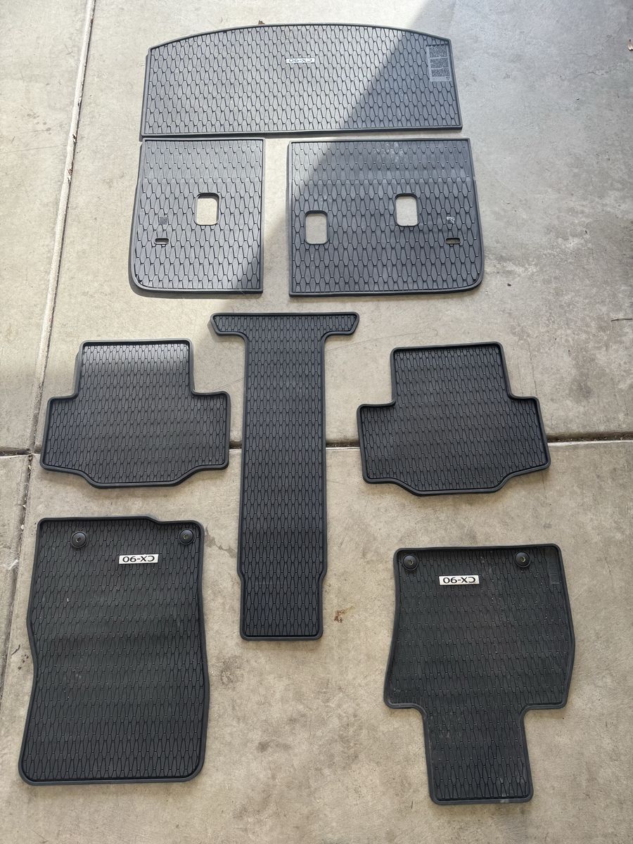 OEM Mazda CX-90 All-Weather Floor Mats and Cargo Liner Set Black Rubber