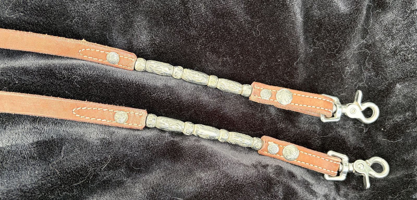 Split Leather Show Reins with Silver
