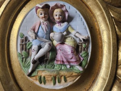 Vintage Gold and Porcelain Wall Paintings Plaques Antique