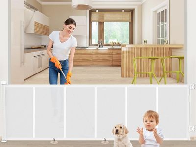 120" Extra Wide Retractable Mesh Baby Gate for Large Opening, White