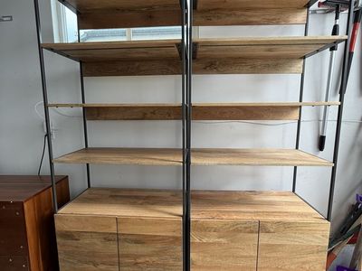 West Elm Industrial Wood & Metal Open Bookcase / Storage Cabinet (Set of 2)