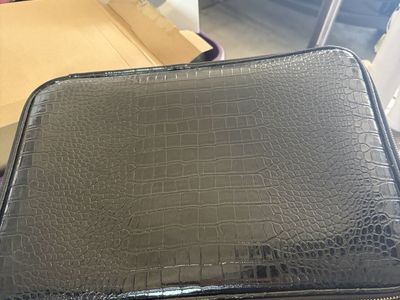 Large Black Patent Croc Makeup Organizer / Travel Case with Gold Zipper