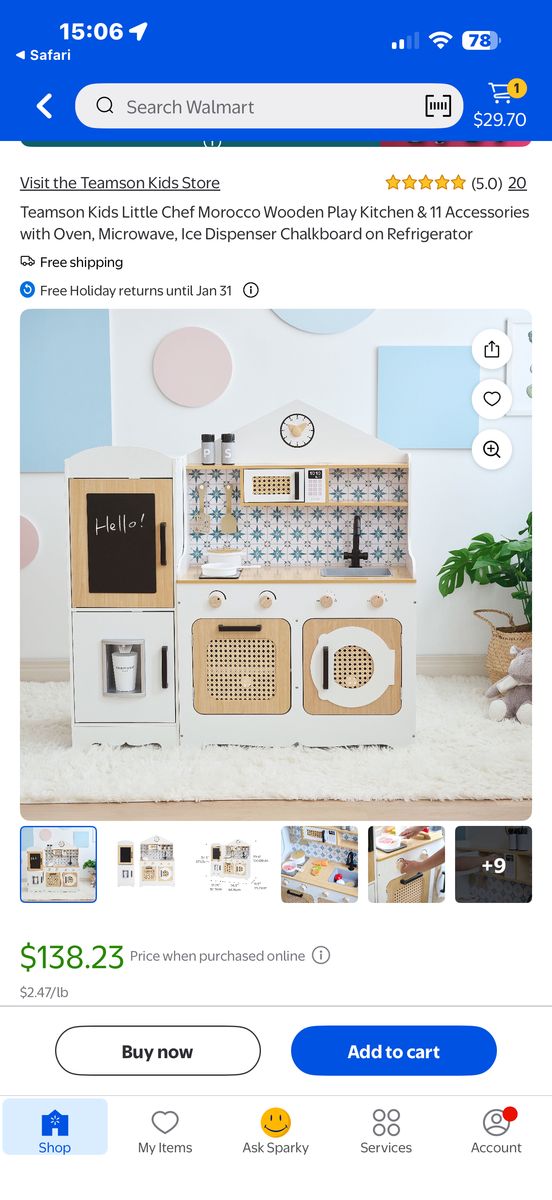 Wooden Play Kitchen & 11 Accessories