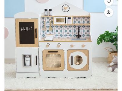 Wooden Play Kitchen & 11 Accessories