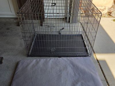 Collapsible Metal Wire Dog Crate with Removable Tray and Cushion Bed