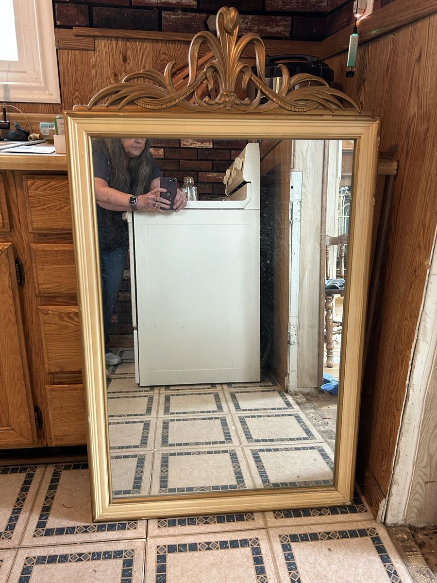 Vintage Carolina Mirror Corp Gold Hollywood Regency Wall Mirror - Dinwoodey's, 27x48"