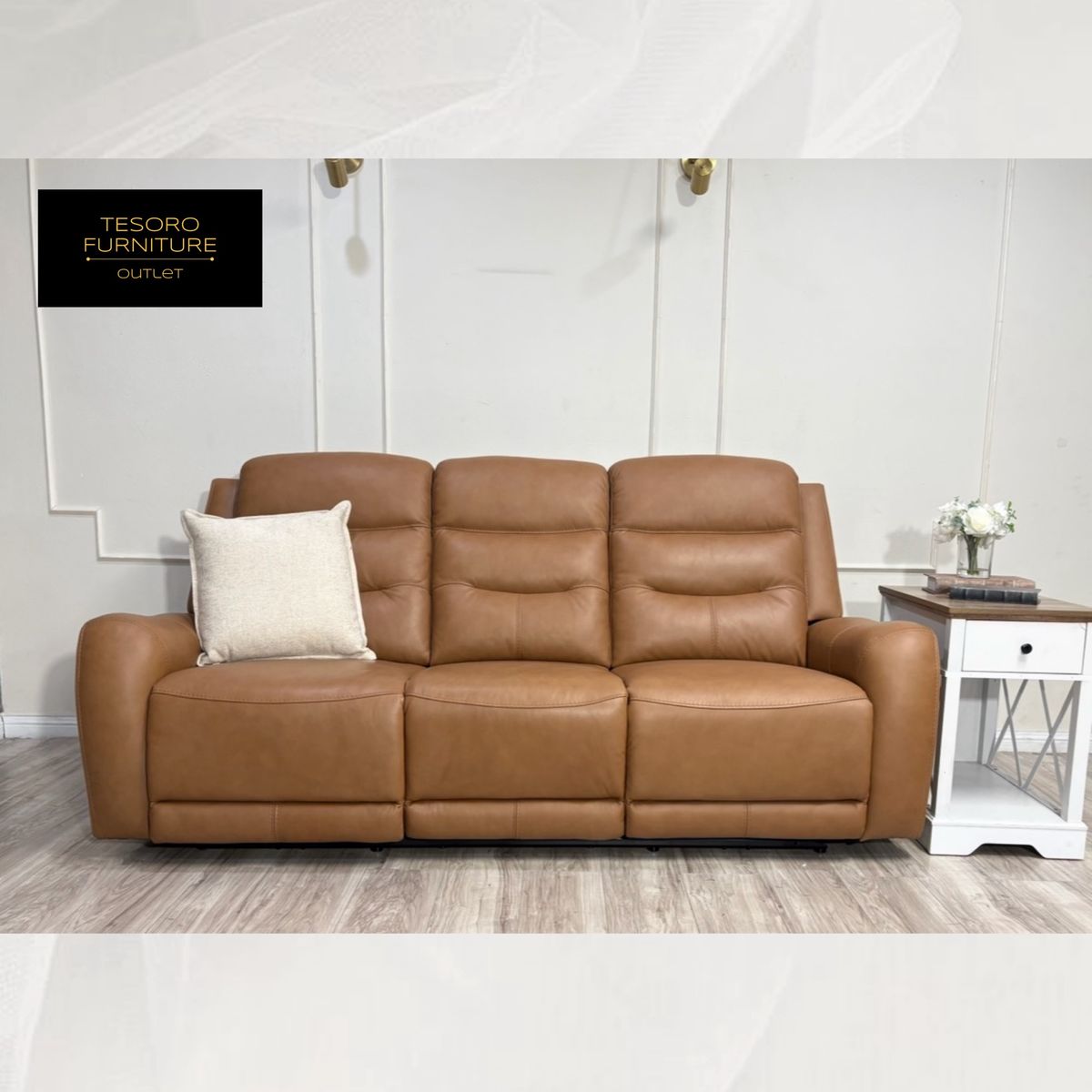 COOPER CAMEL LEATHER RECLINER SOFA