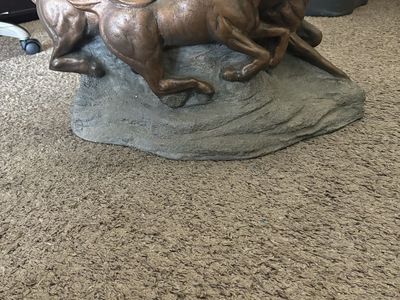 Vintage Sculpted Running Horses Glass Top Oval Coffee Table