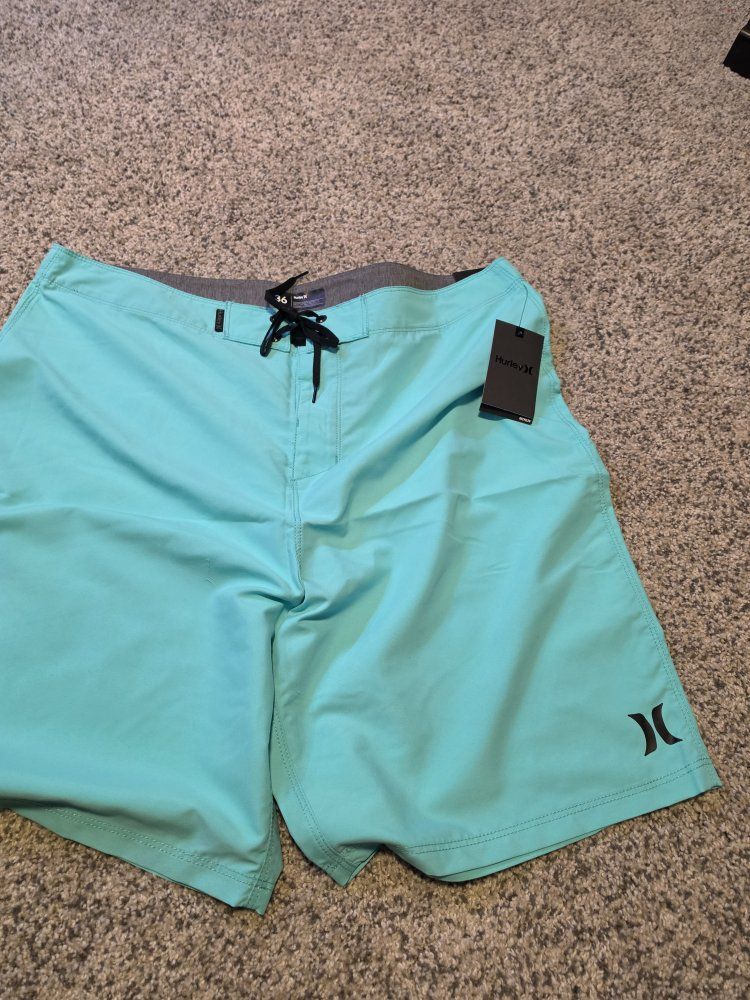 Hurley Men's Phantom Board Shorts Size 36 Aqua Blue with Back Pocket