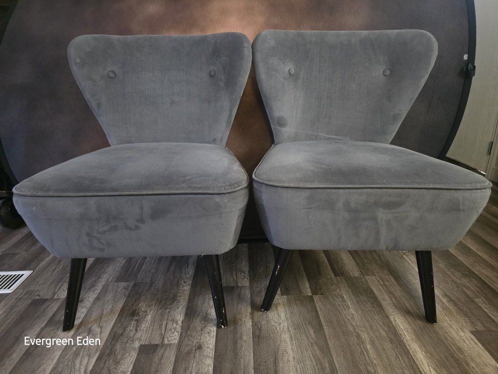 Grey Slipper Chairs, Velvety Fabric