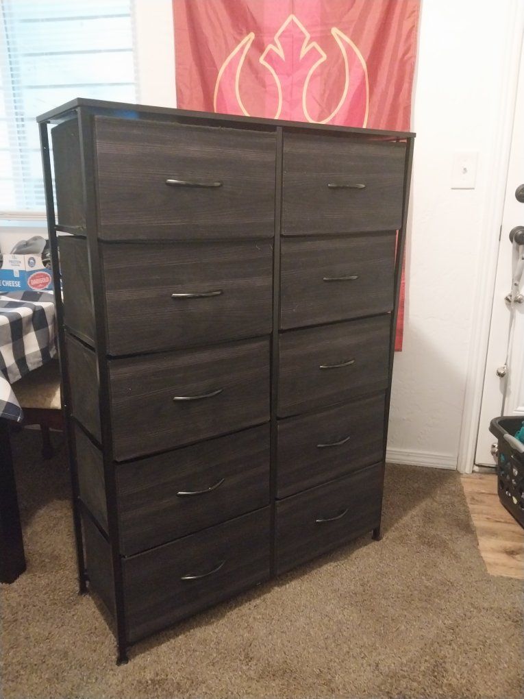 Black Fabric 10-Drawer Dresser with Metal Frame