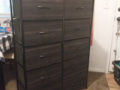 Black Fabric 10-Drawer Dresser with Metal Frame