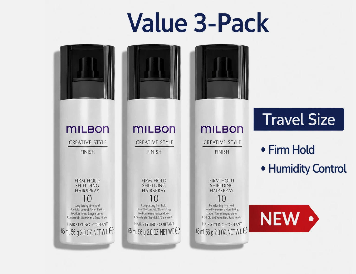 MILBON Firm Hold Shielding Hairspray #10 Travel Size 3-Pack 2oz NEW Fast Ship