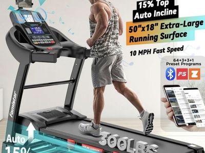 Famistar 4.5HP Folding Treadmill for Home with 15 Levels Auto Incline, 300LB Capacity