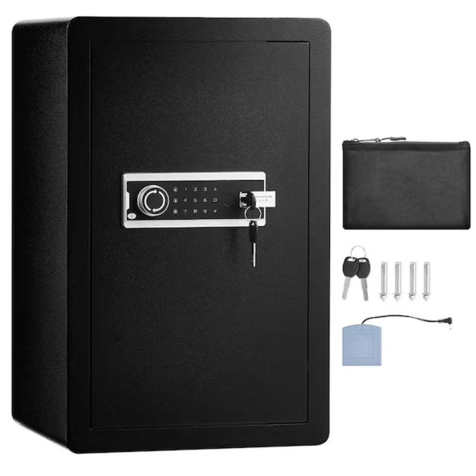 SKYSHALO Single Door 3.5 cu. ft. Safe Box with Key Lock and Password, Safe Lock Box with Fireproof Bag, Key Rack, LED Light