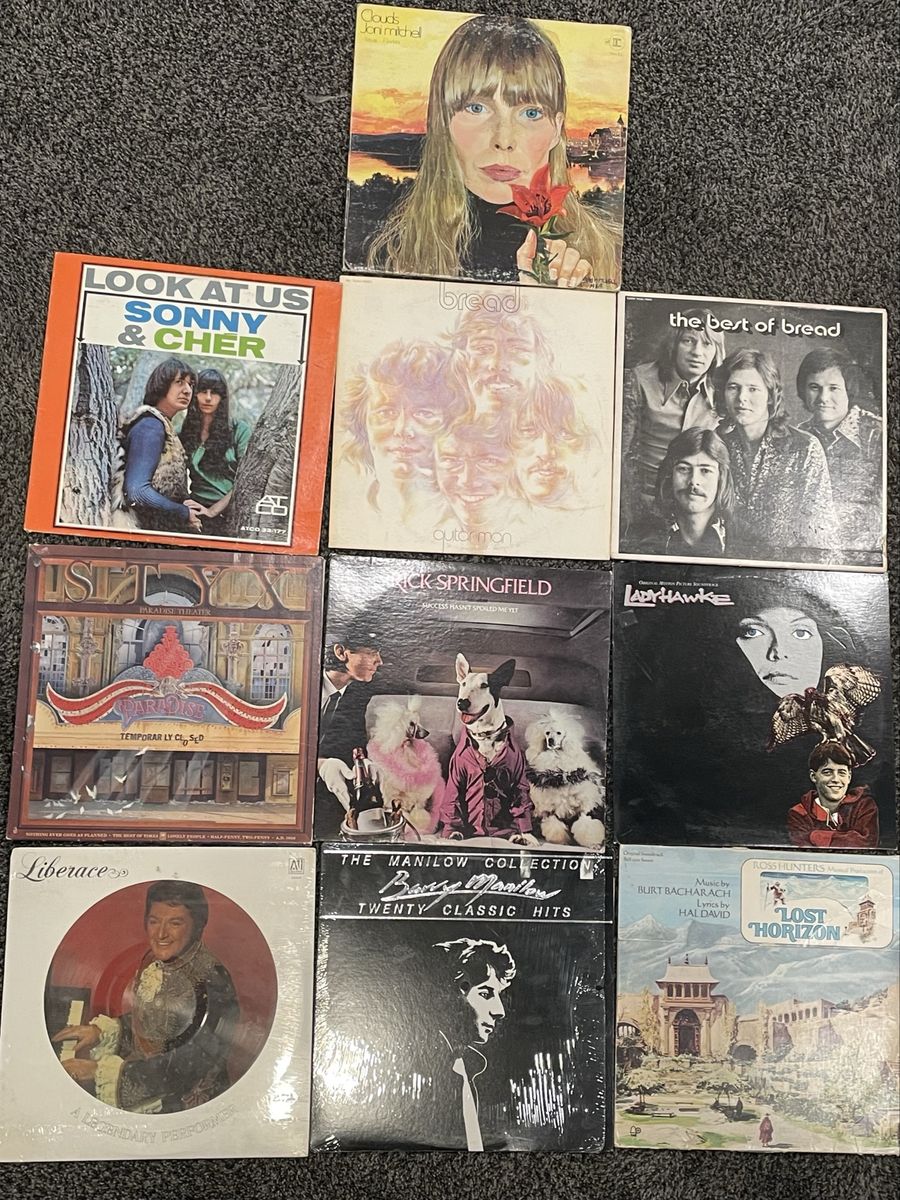 Vintage Vinyl LP Record Lot - Joni Mitchell, STYX, Sonny & Cher, Bread, Barry Manilow & More (10 Albums)