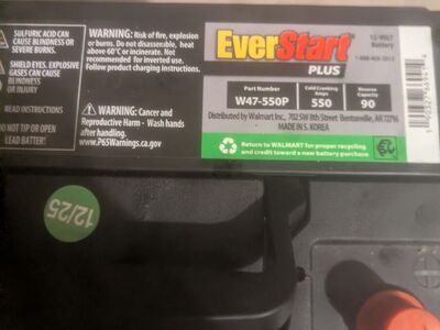 Brand New 12 volt H5 Everstart Plus Battery