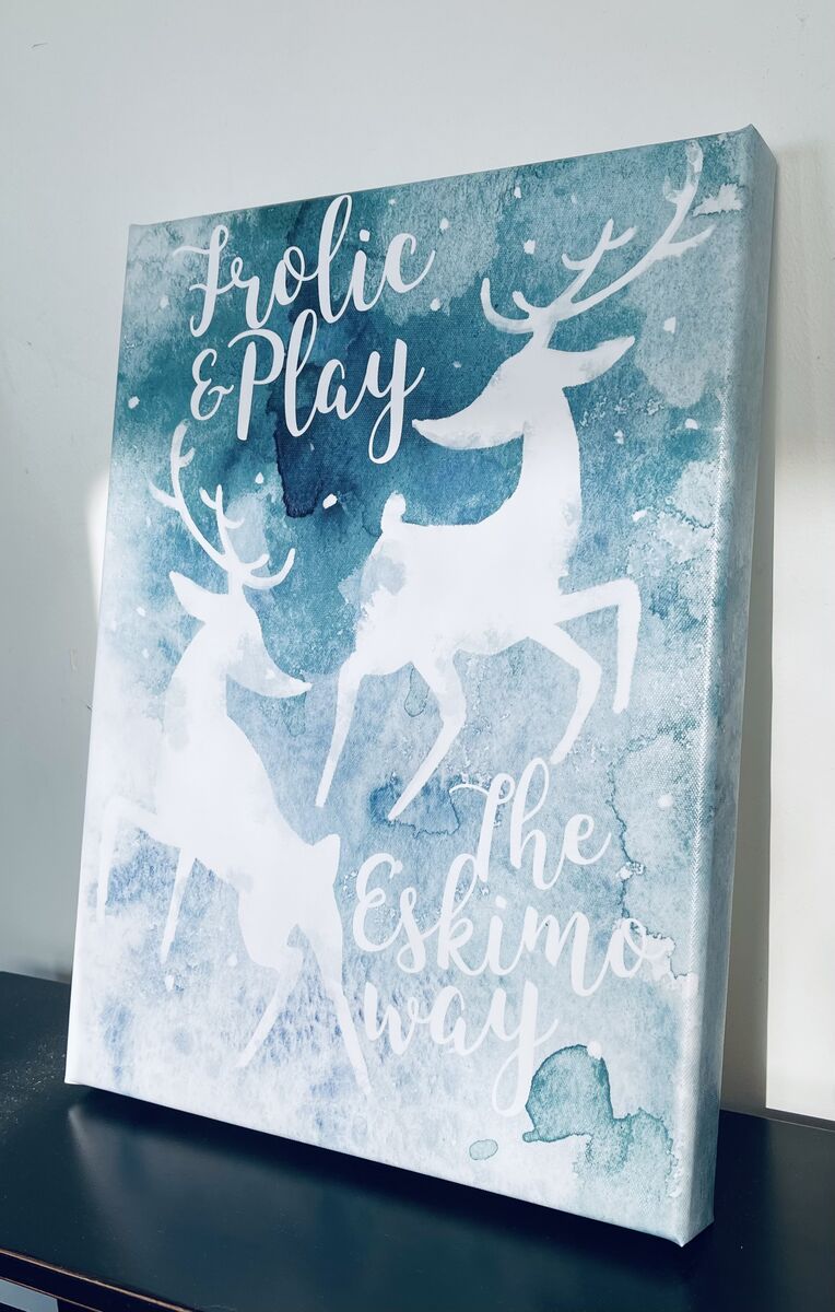 New Pier 1 Winter Holiday Frolicking Reindeer Canvas Wall Art- Cheerful Christmas Print-$10