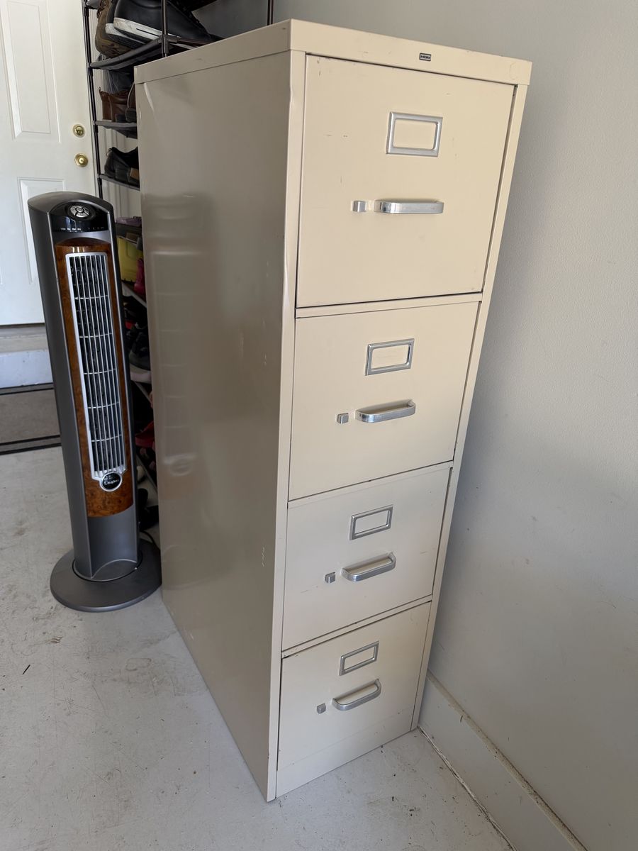 Beige Metal 4-Drawer Filing Cabinet - Office Storage Solution