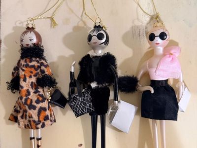 Set of 3 Fashionista Diva Christmas Ornaments Glass Figurines