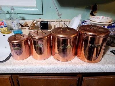Vintage kitchen copper storage container set
