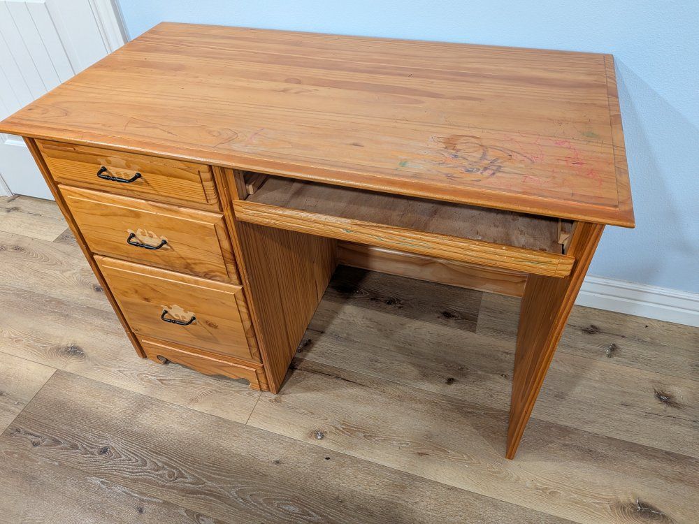 Solid Wood Desk with Drawers & Pull-Out Tray